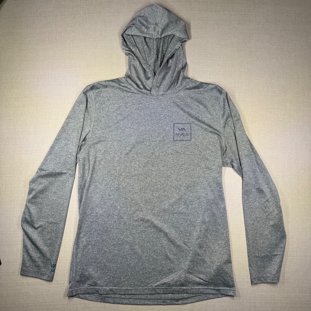RVCA Mens Gray Heathered Long Sleeve Hooded Sun Surf Shirt XL